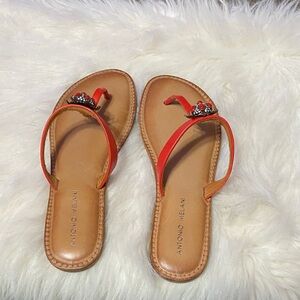 Antonio Melani Vibrant Red Sandals w/ jeweled turquoise, NEW, size 9